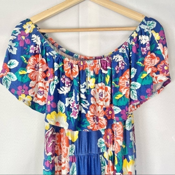 Soma Blue Layered Floral Flounce Off Shoulder Maxi Dress M - Picture 5 of 7